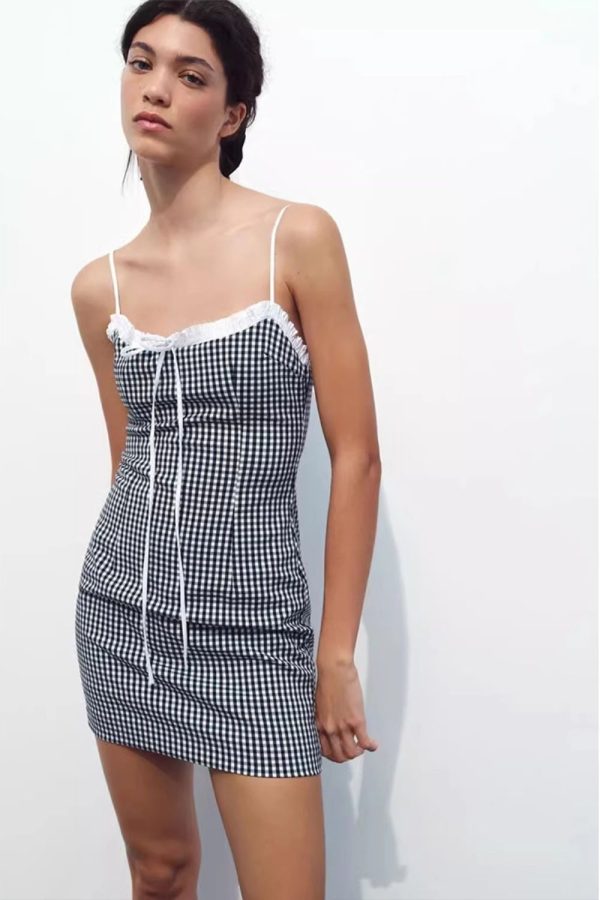 Isabelle   Contrasting Color Plaid Splicing Suspender Dress For Cheap - Image 3