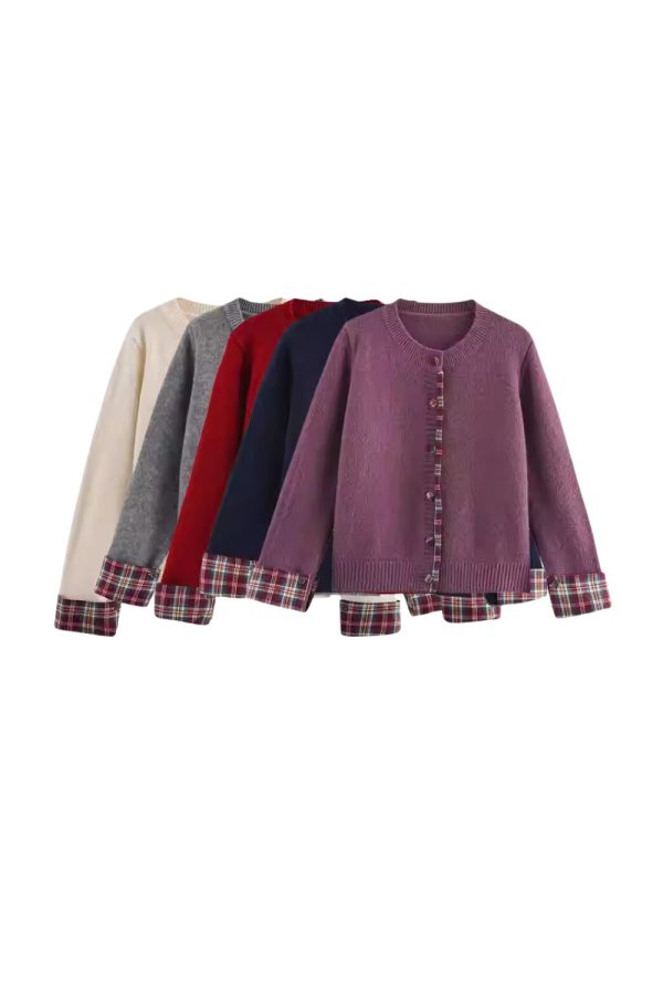 ‘Annabelle ’ Round-Neck Patchwork Knit Cardigan（5 color） For Sale