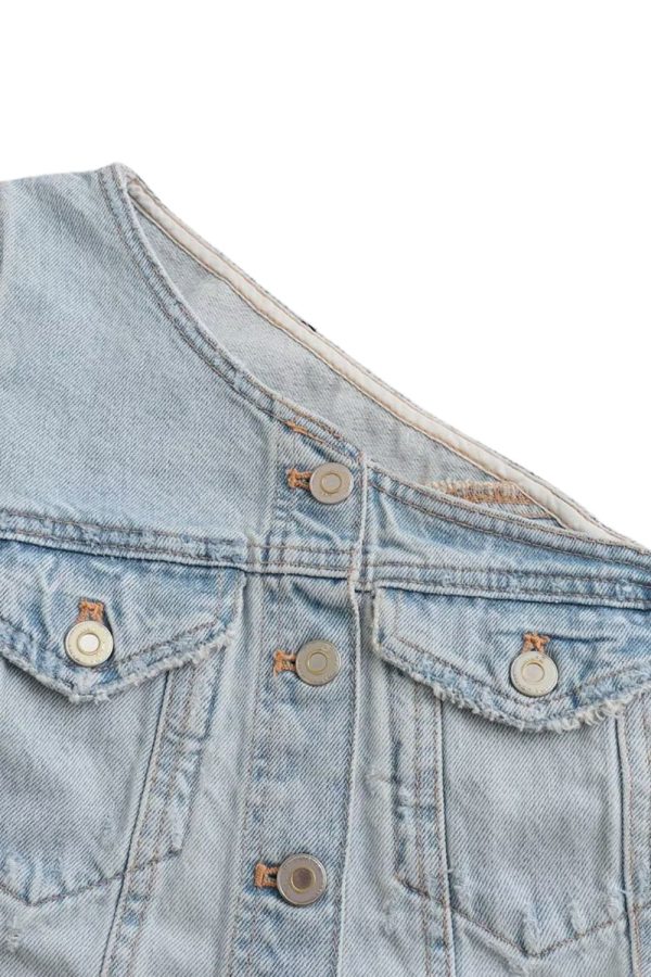 Arianna  Asymmetrical Collar Denim Top Hot on Sale - Image 3