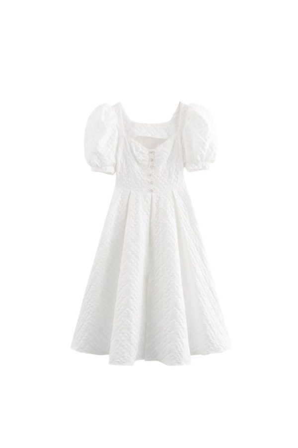Holly Simple Jacquard Bubble Sleeve Midi Dress Sale