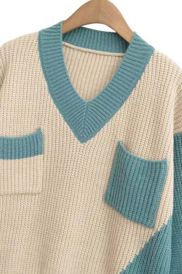 Eleanor  Color - Block V - Neck Knit Top Online - Image 3