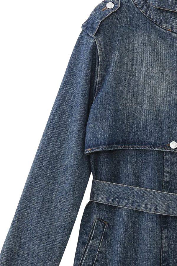 Kylie  Tie-Waist Denim Trench Coat Cheap - Image 4