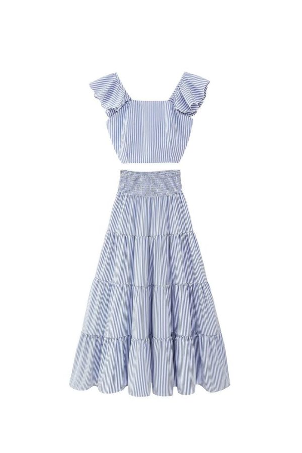 Chloe  Striped Short Top & Cake Skirt Midi Dress Set Online Sale