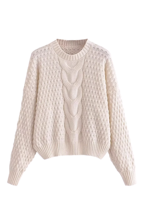 Gabrielle  Round-Neck Thick Cable Knit Sweater For Cheap