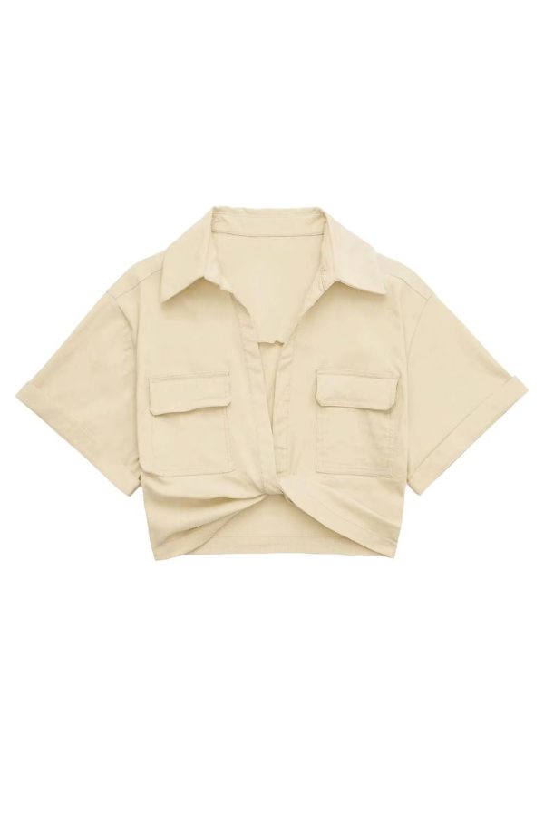 ‘Ruby’  Elastic Linen Blend Short Shirt Crop Top（5 Colors) Fashion - Image 2