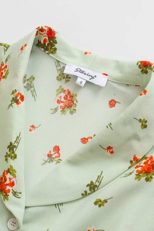 Aria  Floral Print Blazer Collar Short Sleeve Sheath Dress Online - Image 4