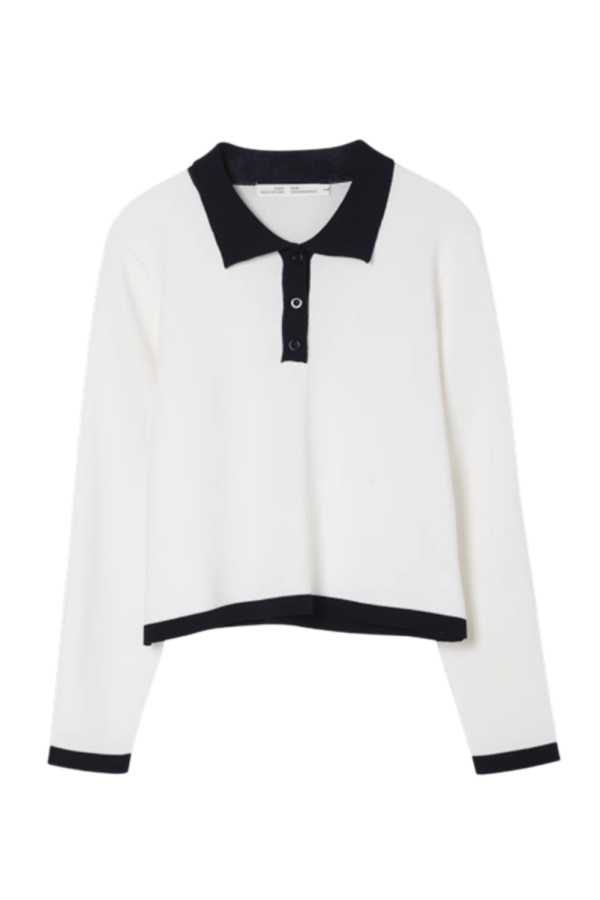 Denise  Collared Long-Sleeve Knitted T-shirt (2 Colors) For Sale