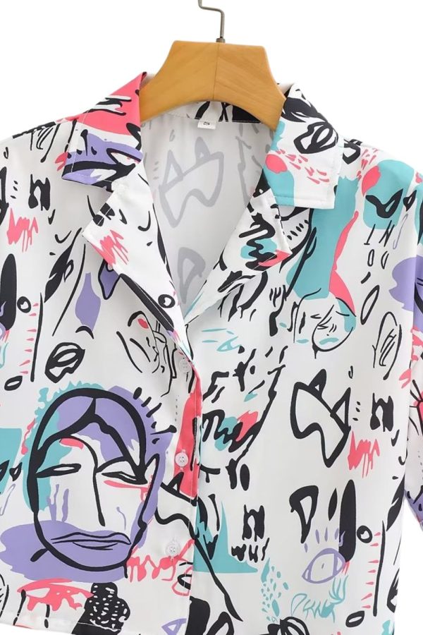 ‘Zlata’ Vintage Short Sleeve Printed Shirt Top Sale - Image 3