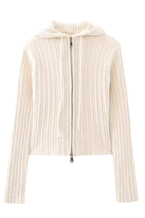 Ella  Full-Zip Hooded Knitted Cardigan For Cheap