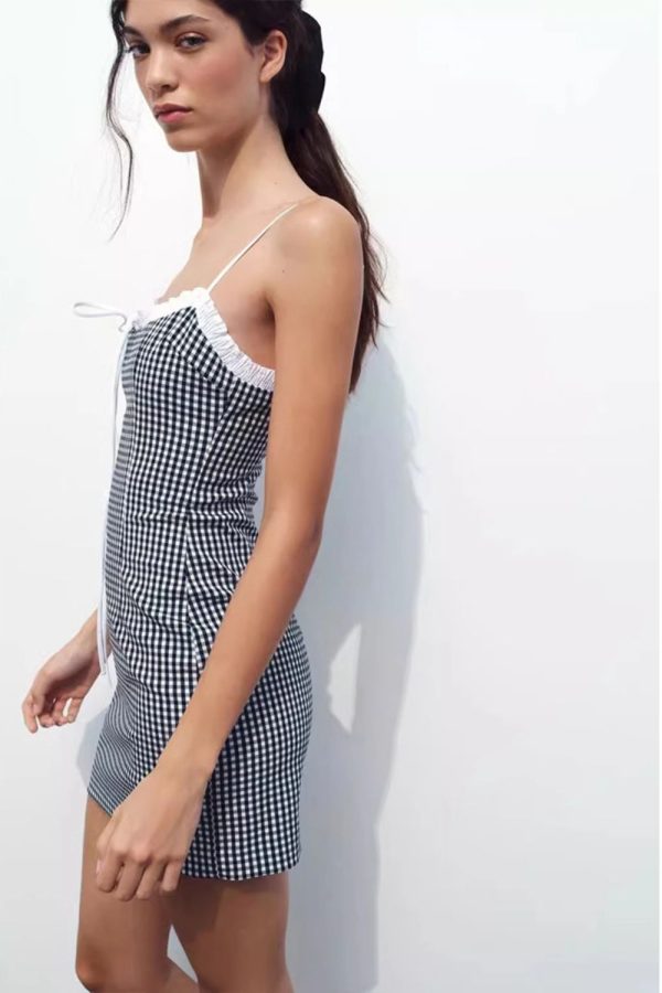Isabelle   Contrasting Color Plaid Splicing Suspender Dress For Cheap - Image 5