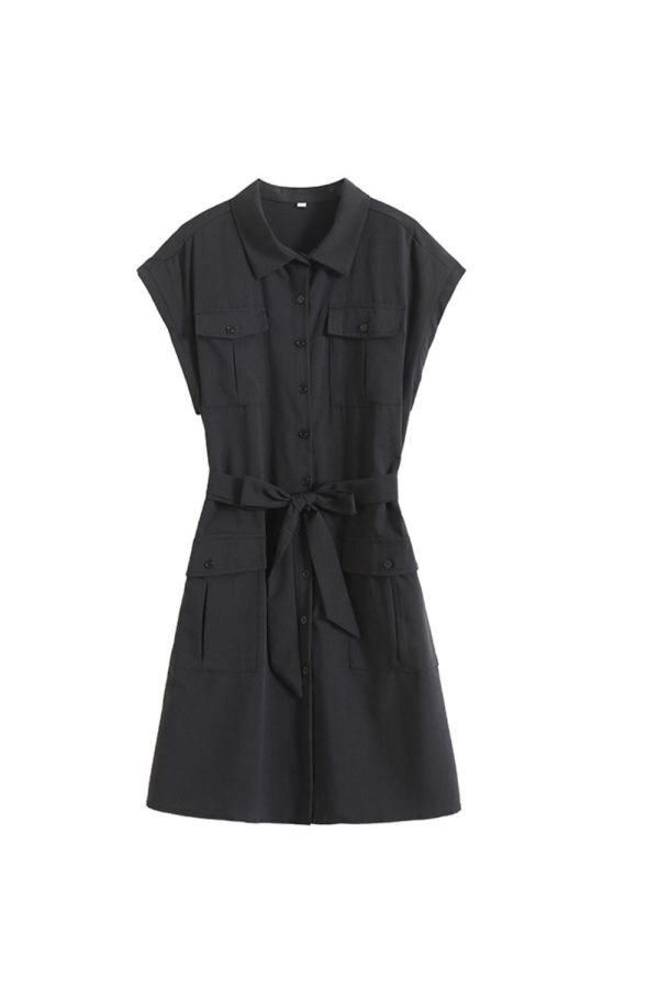 ‘Maisie’ Utility Style Collared Tie-Belt Pocket Short Sleeve Dress (2 Colors) Hot on Sale - Image 2