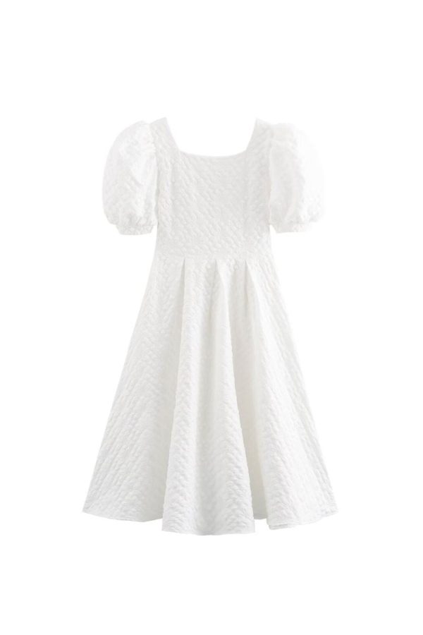 Holly Simple Jacquard Bubble Sleeve Midi Dress Sale - Image 2