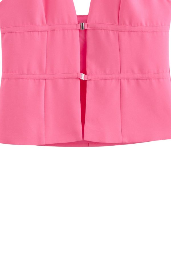 ‘Isla’ Button-up Camisole Halterneck Top For Sale - Image 4