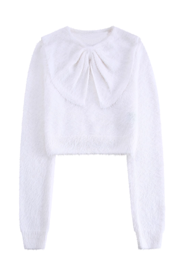 Velma  Bow Long Sleeved Knitted Short Sweater (2 Colors) Online - Image 2