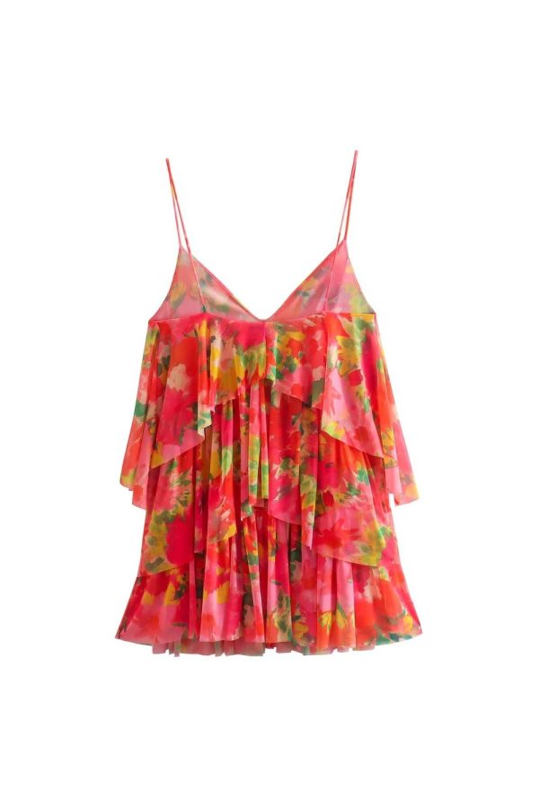 Stella  V-neck Fine Strap Floral Chiffon Dress Supply - Image 2