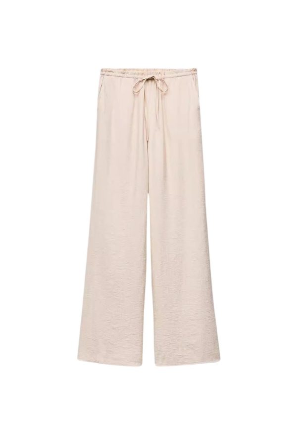 Isabelle Tie-waist Drawstring Textured Straight-leg Pants(3 colors) For Discount