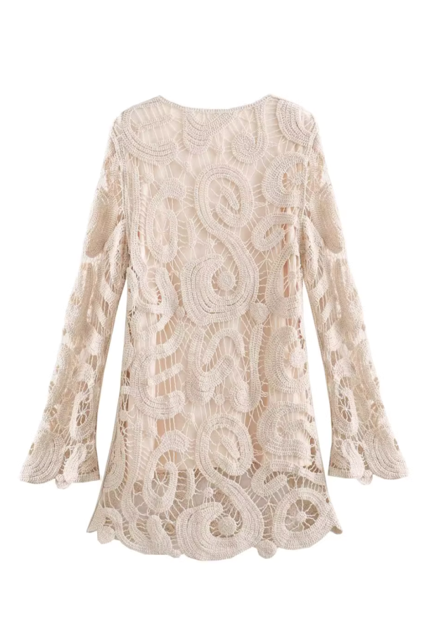 Caroline  Round-Neck Crochet Knit Dress Fashion - Image 2