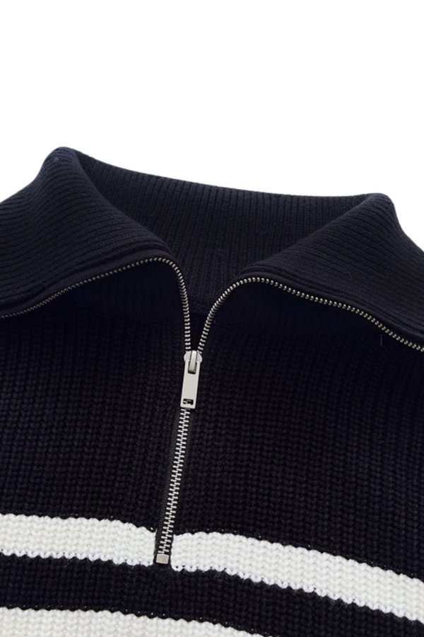 Britney  Collared Half-Zip Stripe Sweater Online Sale - Image 2