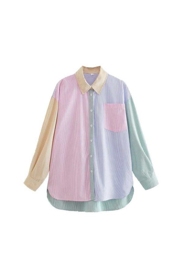 ‘Florence’ Patchwork StripedLoose Shirt & Casual Shorts Set (Sold Separately) Cheap - Image 2