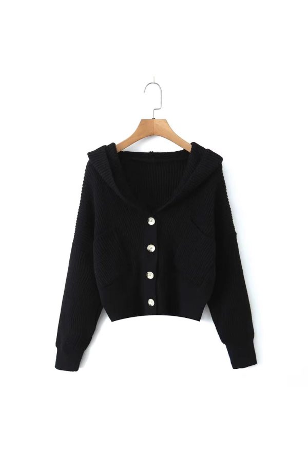 Charlotte  Button-Down Hooded Cardigan( 3 Color) Online Sale - Image 2