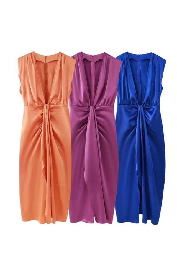 Freya   Fitted Pleated Satin Sleeveless Dress (3 Colors) Sale