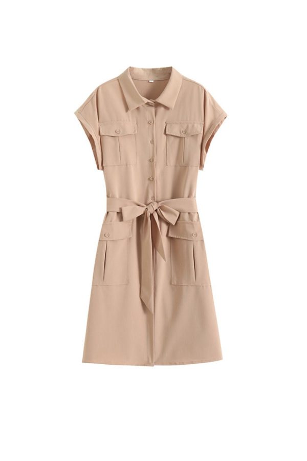 ‘Maisie’ Utility Style Collared Tie-Belt Pocket Short Sleeve Dress (2 Colors) Hot on Sale - Image 3