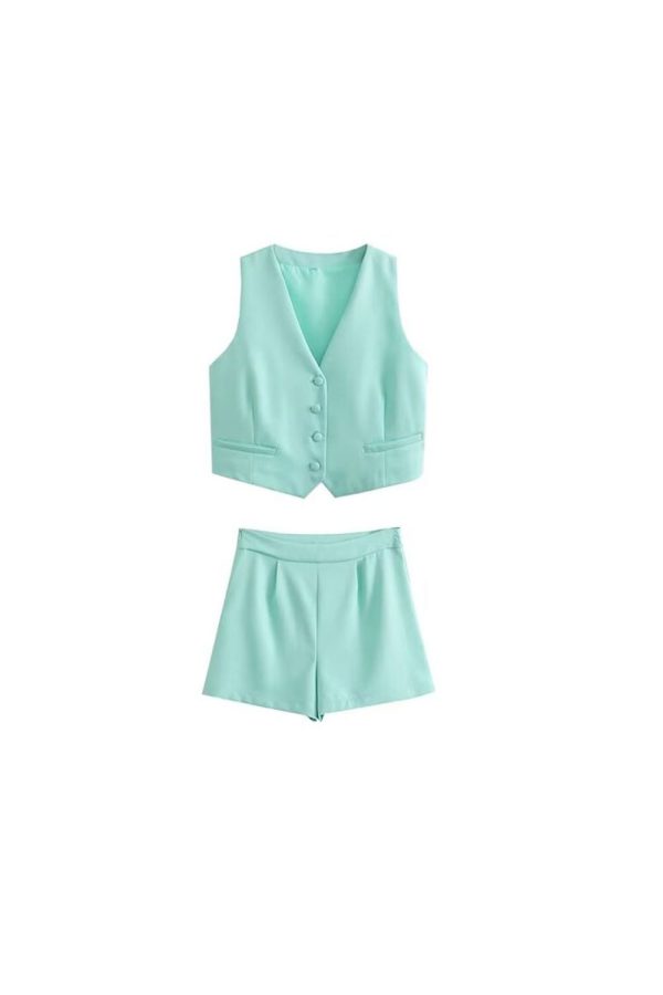 Camila  Relaxed Fit Suit Waistcoat & Shorts Set Discount - Image 4