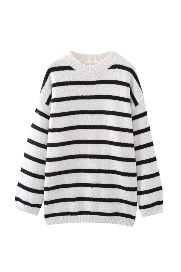 Elena  Striped Round Neck Knitted Sweater Dress (2 Colors) For Sale