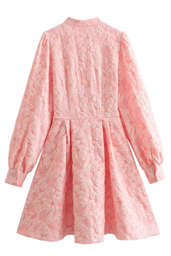Tayla  Floral Jacquard Puff Sleeve Dress Fashion - Image 2