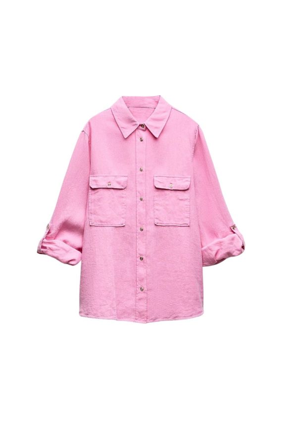 Isabelle  Loose Fit roll-up Sleeve Blended Shirt (2 colors) Sale - Image 4