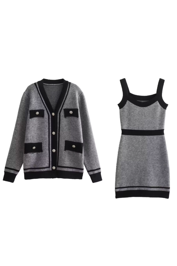 Doreen  Knitted Cardigan & Sleeveless Dress Set (2 Colors) Online Sale