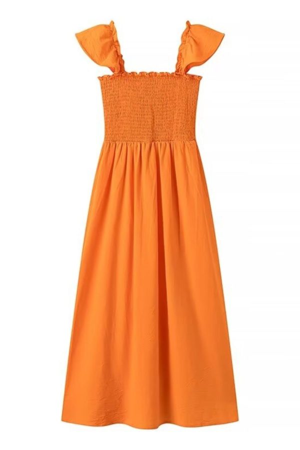 Matilda  Flutter Sleeve Cinched Waist Elastic Long Dress For Discount