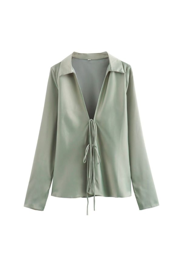 ‘Poppy’ Bow Tie V-Neck Women’s Blouse For Cheap