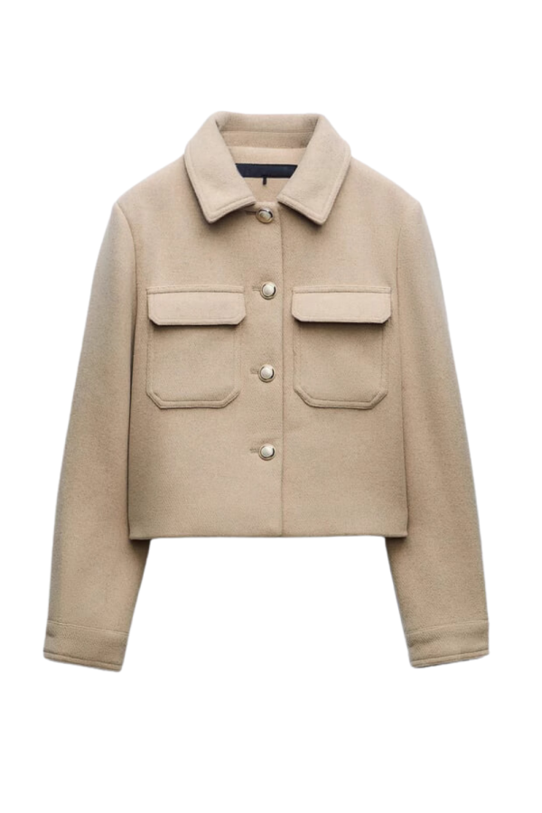 Lacey  Collared Front-Pockets Short Jacket (2 Colors) For Cheap