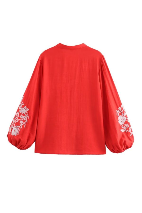 ‘Poppy’ V-neck Embroidered Long Sleeve Top Online Sale - Image 2