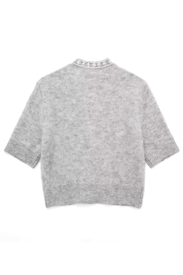 Mandy  Rhinestones Embellished Knitted Short Sleeved Cardigan Fashion - Image 2