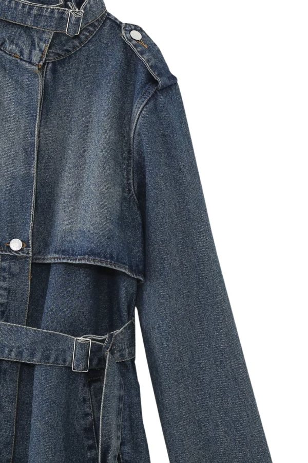 Kylie  Tie-Waist Denim Trench Coat Cheap - Image 5