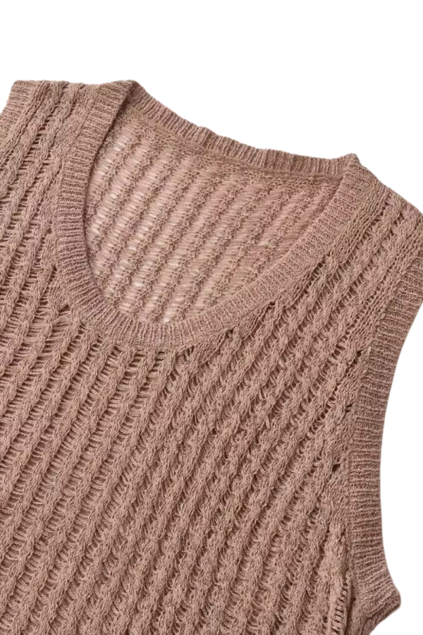 Elizabeth  Sleeveless Mesh Knitted Top For Cheap - Image 4