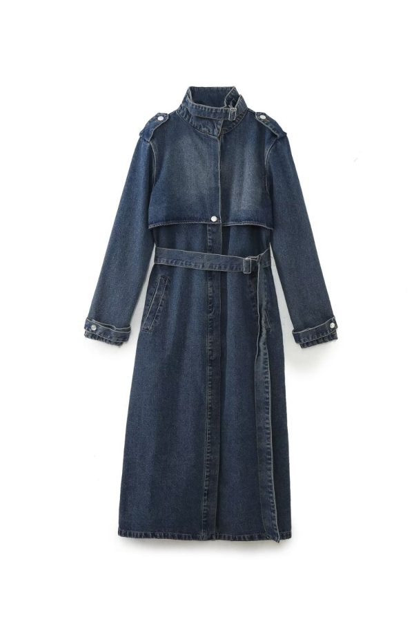 Kylie  Tie-Waist Denim Trench Coat Cheap
