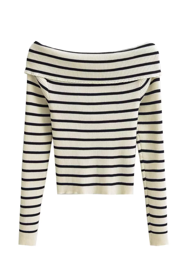 Marion  Stripe Off-Shoulder Knitted Sweater Cheap