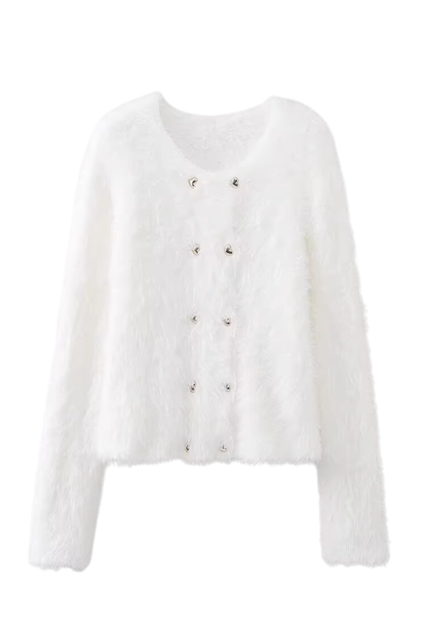 Zadie  Fuzzy Round Neck Knitted Cardigan (4 Colors) Online Sale - Image 3