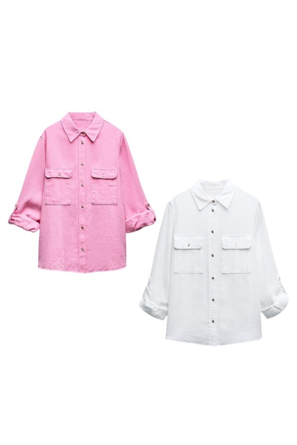 Isabelle  Loose Fit roll-up Sleeve Blended Shirt (2 colors) Sale