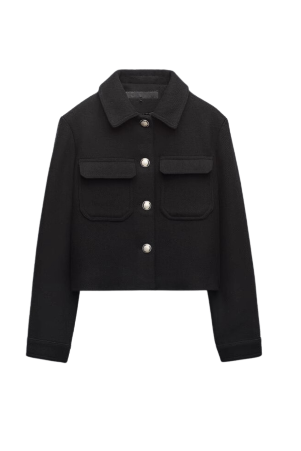 Lacey  Collared Front-Pockets Short Jacket (2 Colors) For Cheap - Image 2