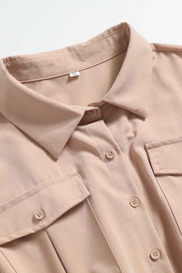 ‘Maisie’ Utility Style Collared Tie-Belt Pocket Short Sleeve Dress (2 Colors) Hot on Sale - Image 5