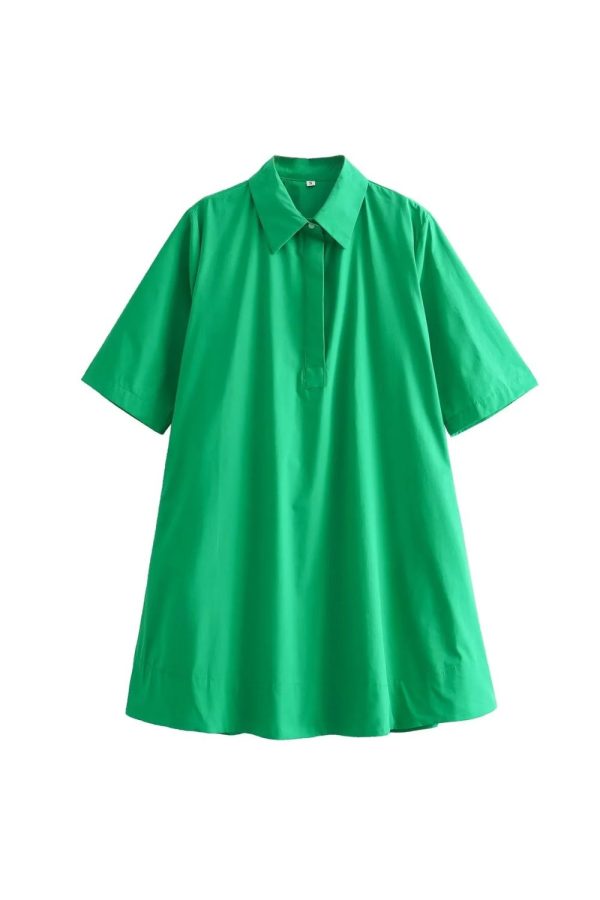 Olivia  Turn-down Collar Solid Color Short Sleeve Dress(2 colors) Sale