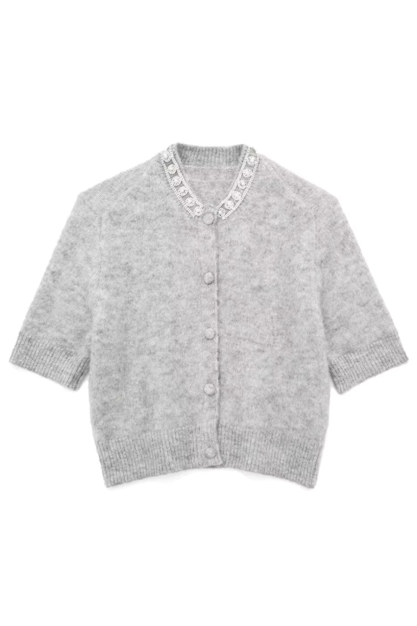 Mandy  Rhinestones Embellished Knitted Short Sleeved Cardigan Fashion
