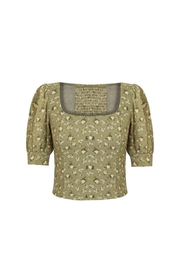 Emily  Short-sleeve Square Neck Cinched Waist Top For Sale