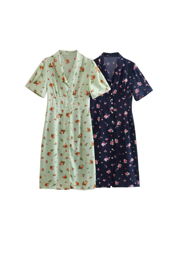 Aria  Floral Print Blazer Collar Short Sleeve Sheath Dress Online