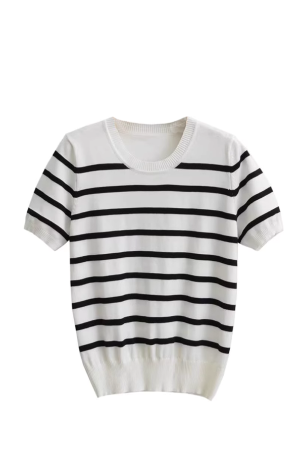 Addie  Striped Short-Sleeved Knitted Sweater Supply