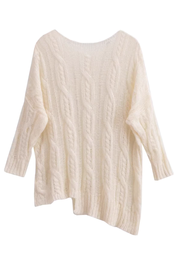 Gretel  Asymmetrical Cable-Knit Sweater Fashion - Image 2